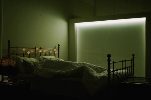 Video Reference: Bed, Green, Room, Light, Furniture, Bed sheet, Bed frame, Lighting, Darkness, Bedroom