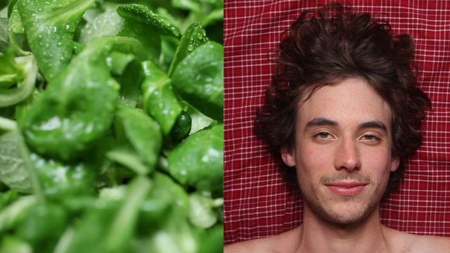 Video Reference: Hair, Face, Green, Leaf vegetable, Skin, Vegetable, Food, Leaf, Lip, Plant, Person