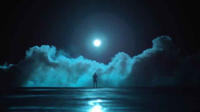 Video Reference: moonlight, sky, atmosphere, light, darkness, night, sea, daytime, calm, full moon, Person