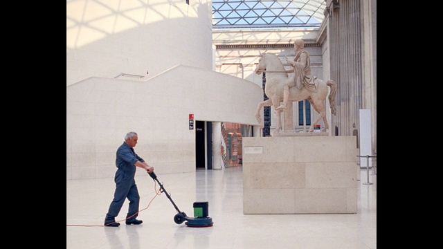 Video Reference: swab, cleaning implement, man, sport, broom, Person