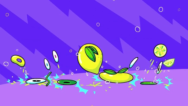 Video Reference: yellow, purple, green, cartoon, vertebrate, violet, art, organism, font, leaf