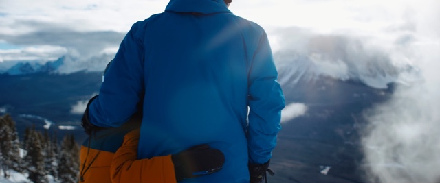 Video Reference: Jacket, Blue, Outerwear, Hoodie, Hood, Winter, Snow, Geological phenomenon, Sky, Top