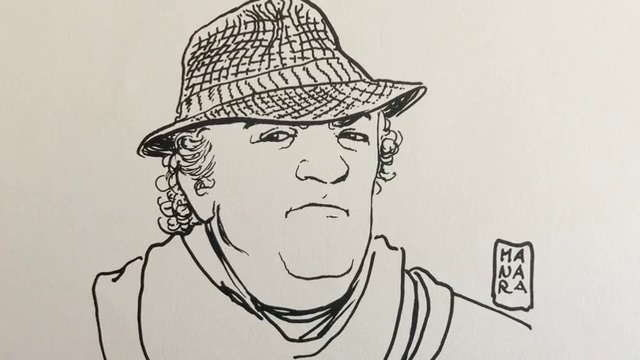 Video Reference: Face, White, Drawing, Head, Line art, Sketch, Illustration, Hat, Chin, Nose