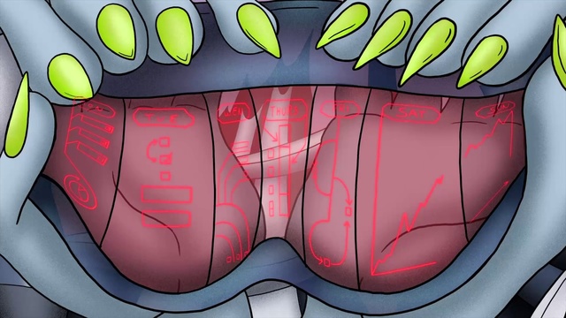 Video Reference: Mouth, Gesture, Font, Red, Helmet, Plant, Logo, Fictional character, Pattern, Graphics