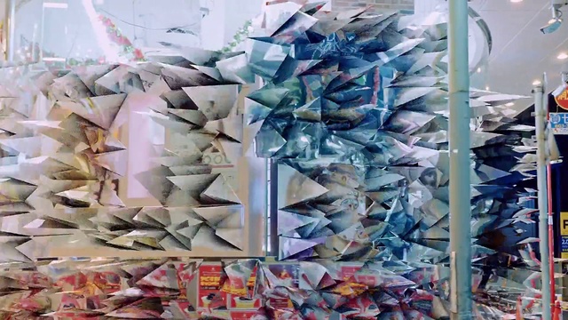 Video Reference: Architecture, Triangle, Art, Wall, Creative arts, Pattern, Font, Urban design, Plastic, Electric blue