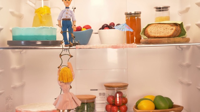 Video Reference: Food, Tableware, Orange, Dishware, Textile, Yellow, Interior design, Shelving, Serveware, Toy