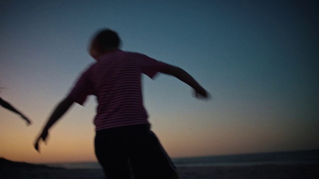 Video Reference: Sky, Rejoicing, People in nature, Water, Flash photography, Happy, Gesture, People on beach, Astronomical object, Dusk