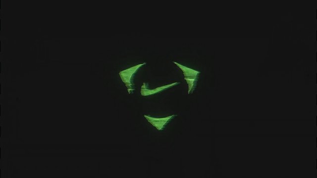 Video Reference: abstract, logo, emblem, neon green, black background, minimal, dark, graphic, symbol, centered, glitch, digital, futuristic