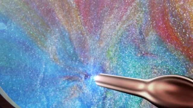 Video Reference: Paint, Gesture, Kitchen utensil, Art, Tints and shades, Cutlery, Tree, Knife, Electric blue, Pattern