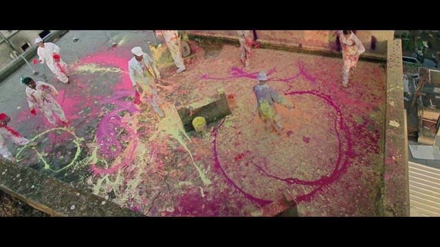 Video Reference: Paint, Organism, Pink, Asphalt, Road surface, Art, Font, Magenta, Rectangle, Grass