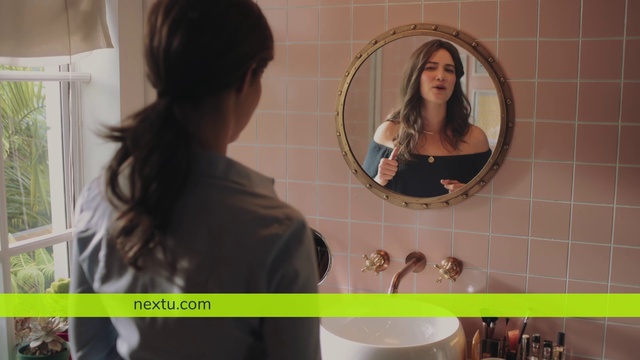 Video Reference: Mirror, Hairstyle, Eyebrow, Facial expression, Mouth, Eyelash, Human, Jaw, Vision care, Neck