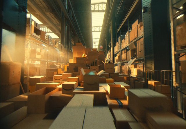 Video Reference: warehouse, storage, cardboard boxes, shipping, inventory, logistics, distribution center, shelves, packing, freight, industrial interior, aisle, package, stockroom