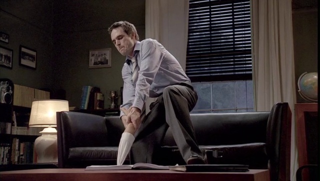 Video Reference: Trousers, Furniture, Leg, Comfort, Dress shirt, Window, Grey, Knee, Blazer, Thigh