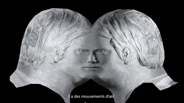 Video Reference: Forehead, Hair, Nose, Head, Eye, Mouth, Human body, Flash photography, Sculpture, Jaw