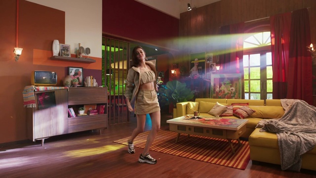 Video Reference: Furniture, Interior design, Floor, Building, Flooring, Couch, Shelf, Living room, Entertainment, Wood