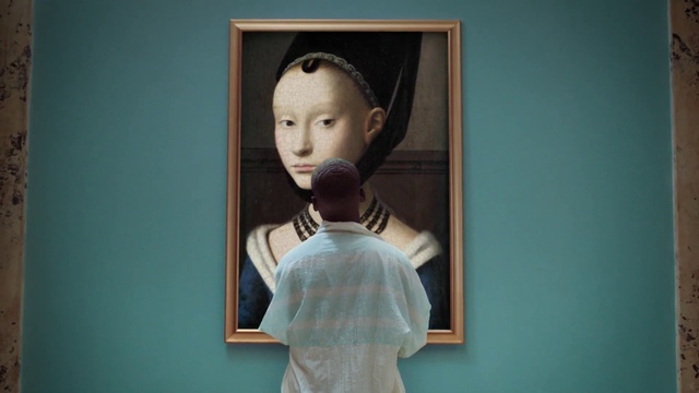 Video Reference: Picture frame, Jaw, Paint, Gesture, Art, Wood, Eyelash, T-shirt, Painting, Artist