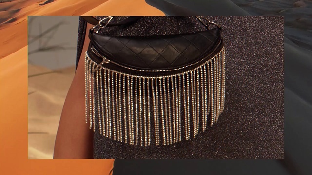 Video Reference: Shoulder, Bag, Textile, Neck, Sleeve, Waist, Dress, Fashion design, Luggage and bags, Pattern