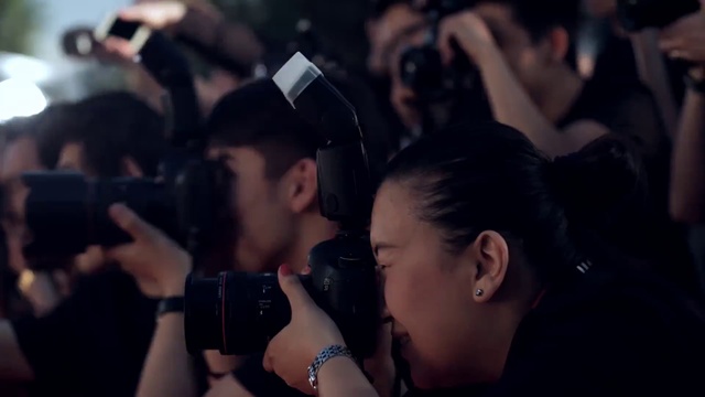 Video Reference: Hairstyle, Photograph, Fashion, Flash photography, Hat, Gesture, Black hair, Entertainment, Crowd, Photographer
