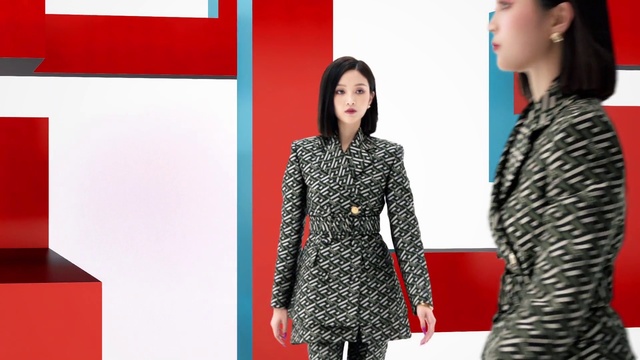 Video Reference: Neck, Sleeve, Waist, Collar, Fashion design, Red, Blazer, Magenta, Font, Denim