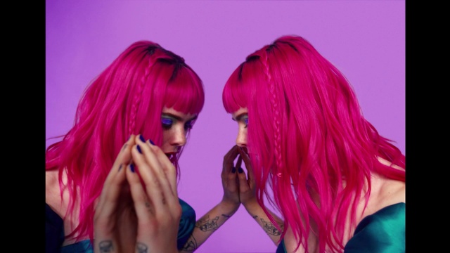Video Reference: Hand, Eyebrow, Eyelash, Purple, Wig, Violet, Gesture, Pink, Bangs, Hime cut