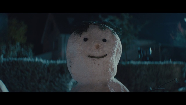Video Reference: Face, Smile, Snowman, Human body, Jaw, Flash photography, Happy, Snow, Snout, Space