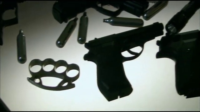 Video Reference: Hand tool, Air gun, Trigger, Gun barrel, Revolver, Tool, Pliers, Gun accessory, Font, Goggles