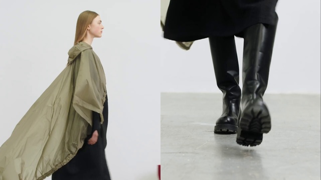 Video Reference: Joint, Black, Sleeve, Street fashion, Standing, Gesture, Overcoat, Waist, Knee, Grey