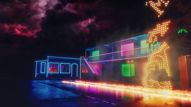 Video Reference: Building, Light, Automotive lighting, Sky, Purple, Lighting, Window, Electricity, House, Tree