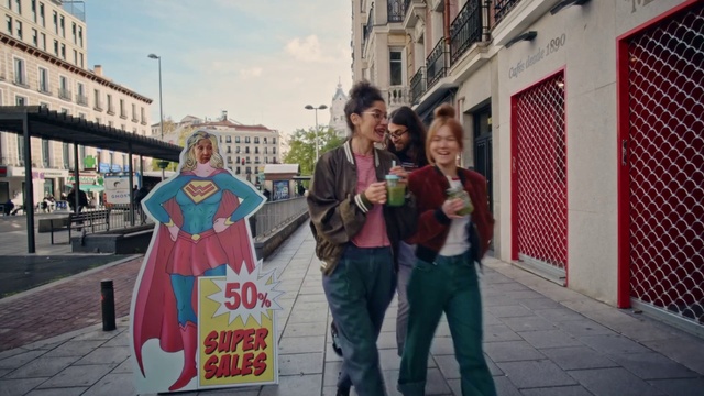 Video Reference: Building, Sky, Smile, Cloud, Street fashion, Travel, Neighbourhood, Leisure, Sidewalk, City