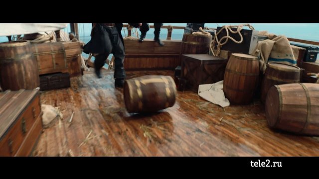 Video Reference: ship deck, wooden barrels, crates, ropes, sacks, cargo, sea, motion blur, historic ship, deck, rolling barrel, outdoor, adventure