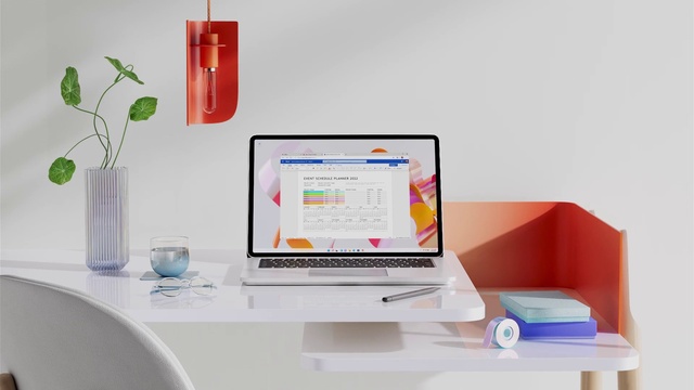 Video Reference: Computer, Table, Personal computer, Laptop, Computer desk, Furniture, Output device, Desk, Plant, Orange