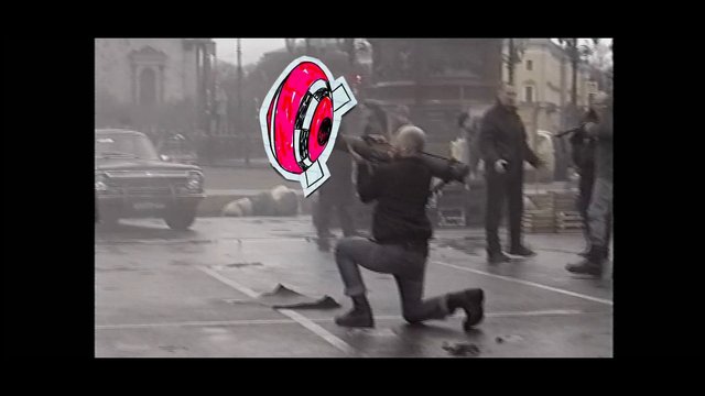 Video Reference: rain, street, people, kneeling, car, wet road, outdoor, city, overlay, graphic, crowd, grey, daytime, pavement, urban