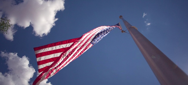Video Reference: Sky, Cloud, Flag, Flag of the united states, Flag Day (USA), Wind, Cumulus, Pole, Event, Electric blue
