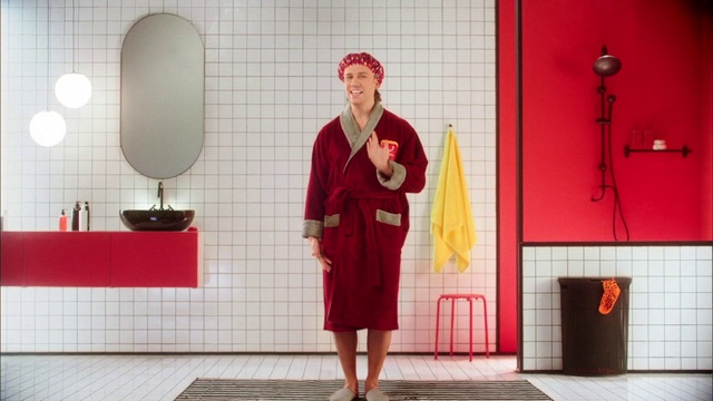 Video Reference: Smile, Sleeve, Purple, Orange, Standing, Interior design, Pink, Door, Red, Flooring