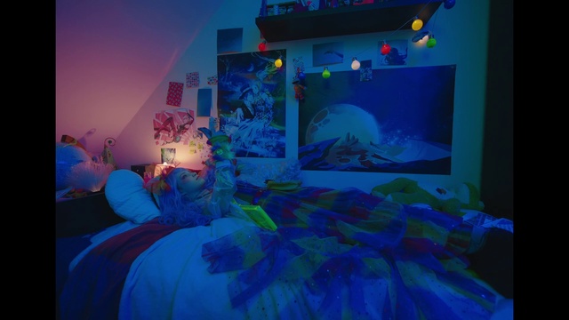 Video Reference: World, Blue, Purple, Azure, Interior design, Art, Aqua, Electric blue, Bed, Space