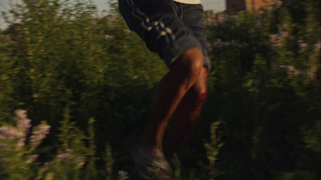 Video Reference: Shorts, People in nature, Wood, Sunlight, Thigh, Natural landscape, Knee, Sportswear, Grass, Landscape