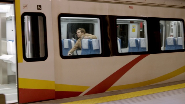 Video Reference: Train, Land vehicle, Vehicle, Rolling stock, Yellow, Mode of transport, Fixture, Railway, Line, Public transport