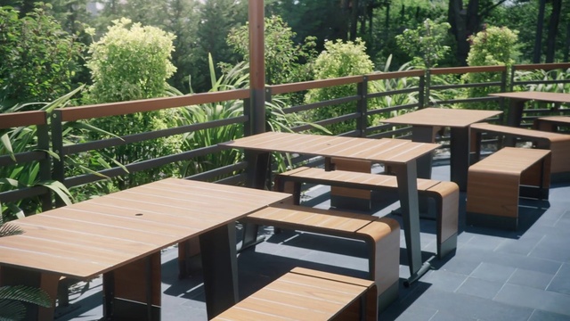 Video Reference: Table, Plant, Furniture, Property, Plant community, Outdoor table, Tree, Wood, Outdoor furniture, Shade