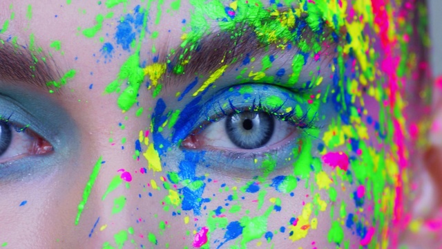 Video Reference: Nose, Head, Colorfulness, Eye, Eyelash, Azure, Human body, Iris, Art, Electric blue