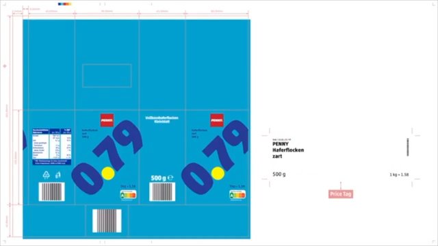Video Reference: packaging, mockup, product design, oat flakes, box layout, barcode, nutrition label, print proof, template, blue background, retail, branding, package artwork