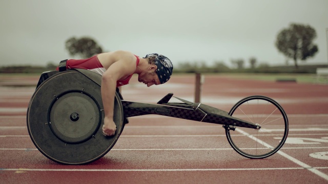 Video Reference: Playing sports, Wheel, Wheelchair sports, Tire, Bicycle handlebar, Bicycle tire, Disabled sports, Bicycles--Equipment and supplies, Automotive tire, Knee