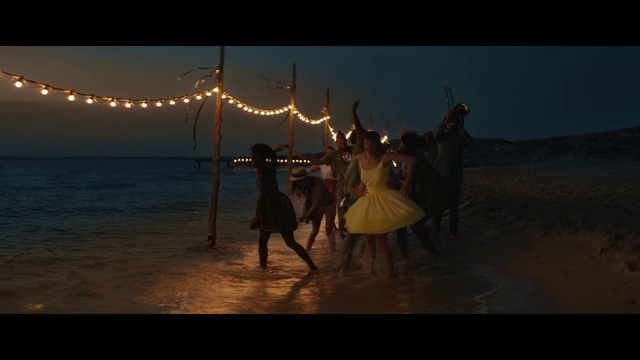 Video Reference: Water, Sky, Flash photography, Dress, Gesture, People on beach, Happy, Performing arts, Entertainment, Landscape