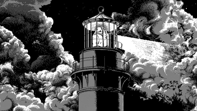 Video Reference: Lighthouse, Photograph, Building, Tower, White, Plant, Tree, Black-and-white, Art, Woody plant