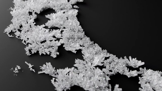 Video Reference: frost, ice crystals, crystal clusters, macro, close-up, texture, abstract, white, dark background, cold, winter, branching, sparkling, formation