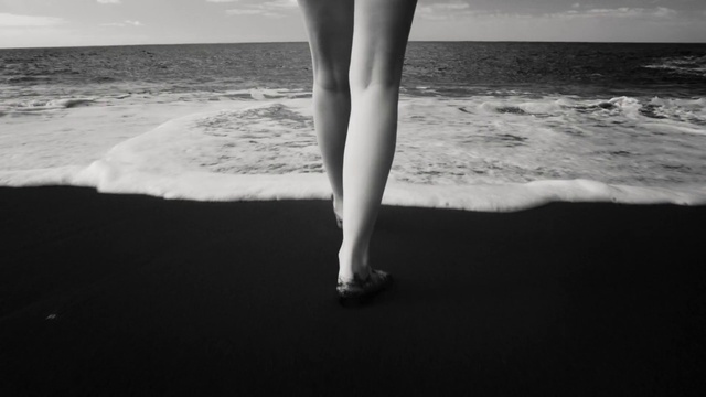 Video Reference: Water, Cloud, Leg, Sky, Beach, Flash photography, People in nature, Gesture, Body of water, Black-and-white