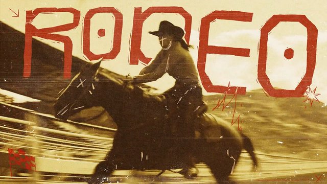 Video Reference: cowboy, horse, riding, western, sepia, vintage, action, outdoor, text overlay, motion blur, hat, equine, ranch, desert, stylized, poster