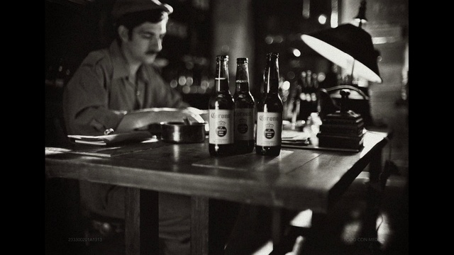 Video Reference: Table, Tableware, Drinking establishment, Bottle, Drinkware, Black, Flash photography, Barware, Black-and-white, Style