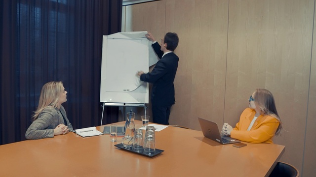 Video Reference: Table, Laptop, Water, Tableware, Computer, Chair, Desk, Suit, Event, Water bottle