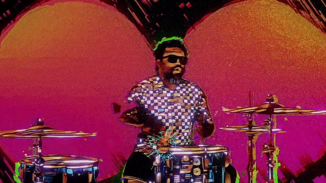 Video Reference: Membranophone, Idiophone, Musical instrument, Drum, Musician, Cymbal, Drumhead, Microphone, Concert, Purple