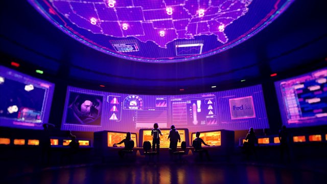 Video Reference: futuristic, control room, command center, digital displays, screens, operators, technology, dashboard, data visualization, network map, surveillance, warning icons, neon lighting, sci-fi, operations